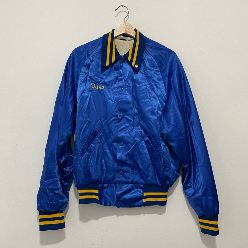 Vintage 70s Satin Bomber Jacket with Embroidery Size M